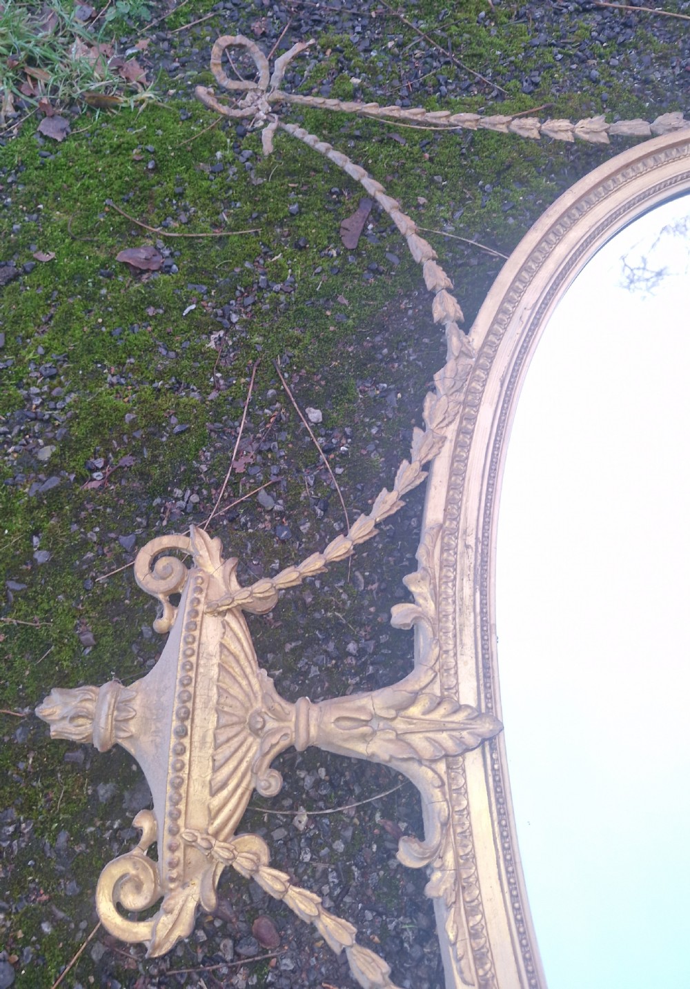 Edwardian gilt oval wall mirror.  View III