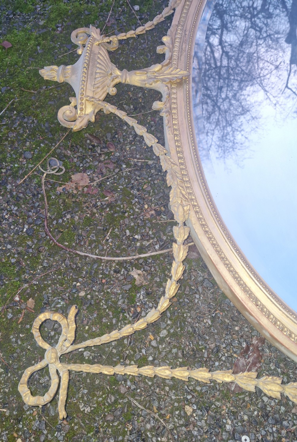 Edwardian gilt oval wall mirror.  View IV