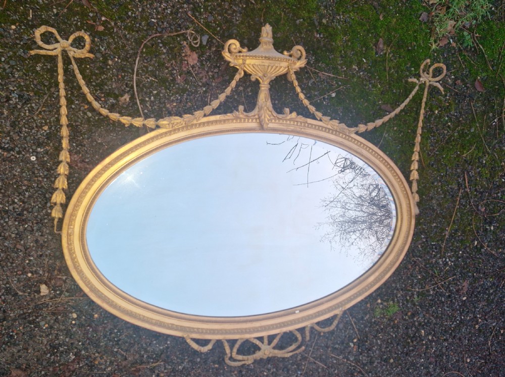 Edwardian gilt oval wall mirror.  View V