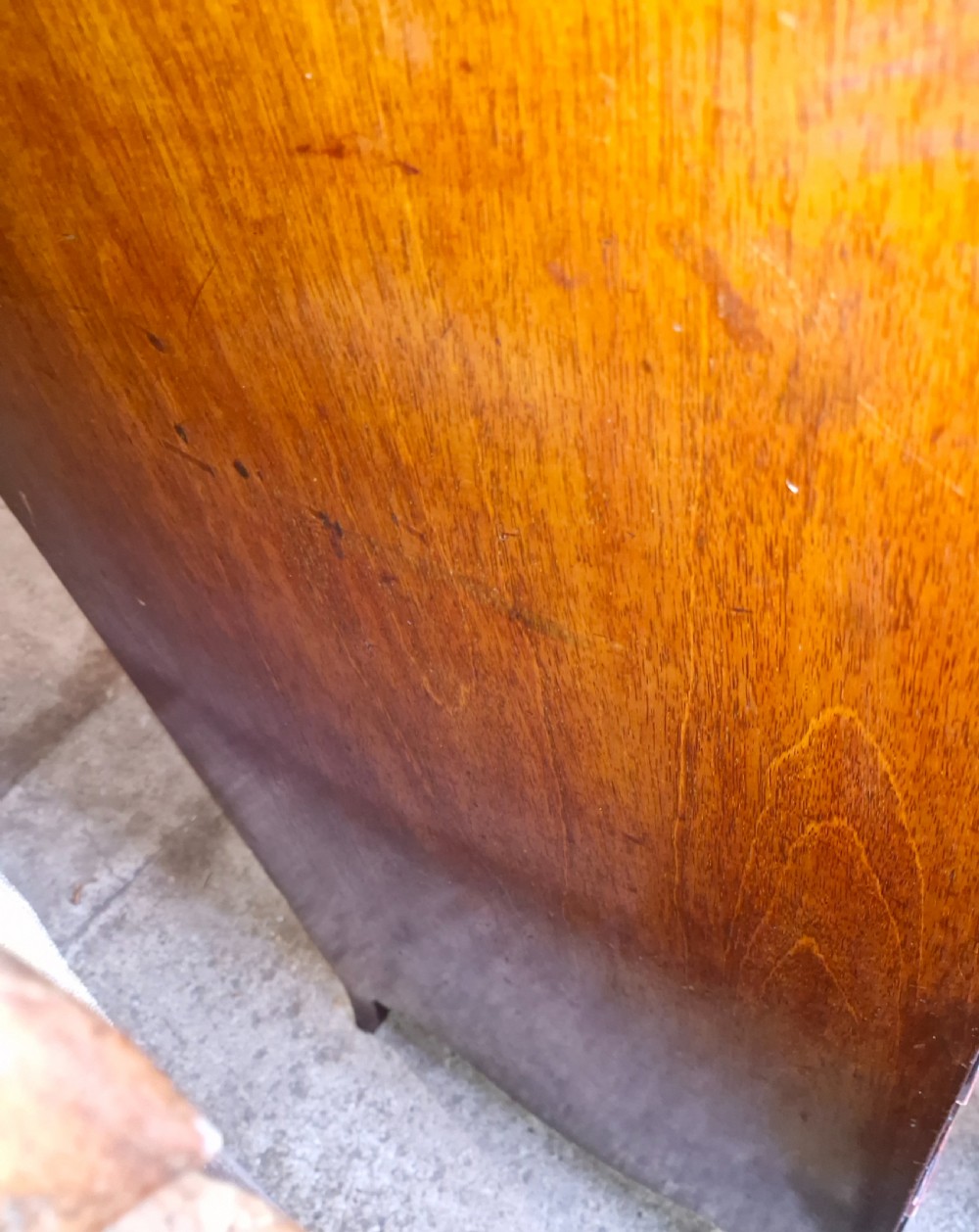 A Regency mahogany secretaire chest featuring five drawer fronts with brass swan-neck handles, keyhole escutcheons, and a shaped apron base. View VII