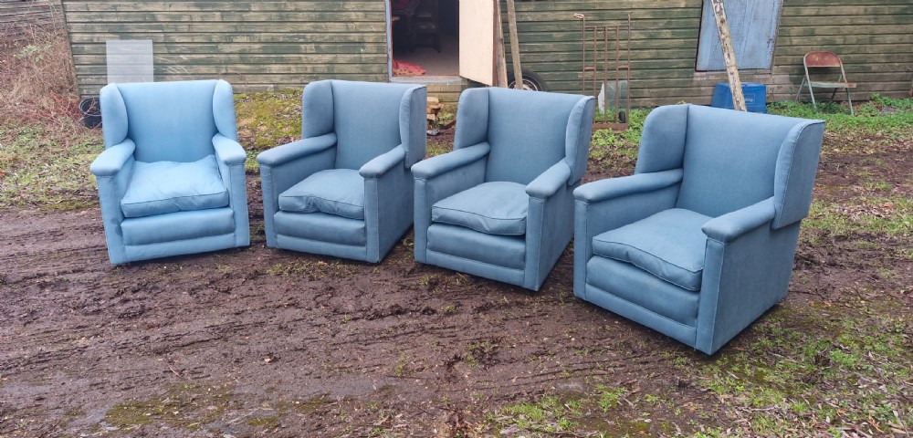 Set of 4 well made country house upholstered armchairs. View VI