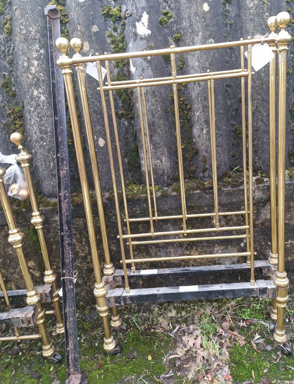 Pair of Late Victorian brass single beds with irons. View II