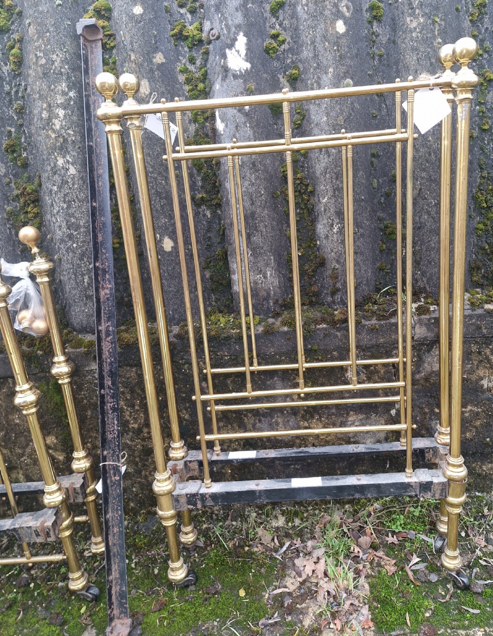 Pair of Late Victorian brass single beds with irons. View V