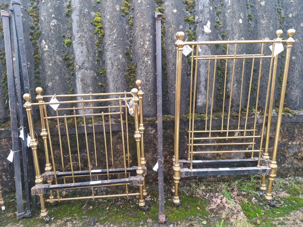 Pair of Late Victorian brass single beds with irons. View VI