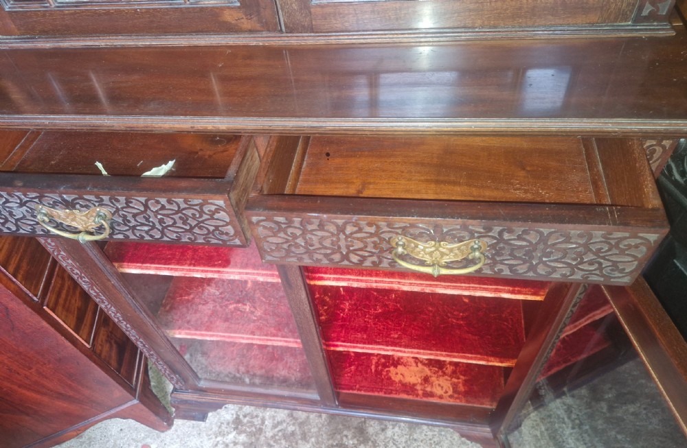 Edwardian mahogany 2 part bookcase cabinet.  View III