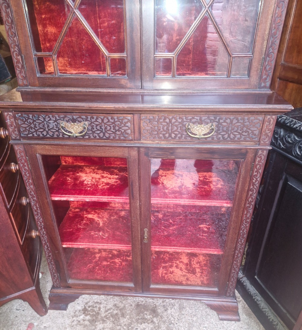 Edwardian mahogany 2 part bookcase cabinet.  View VI