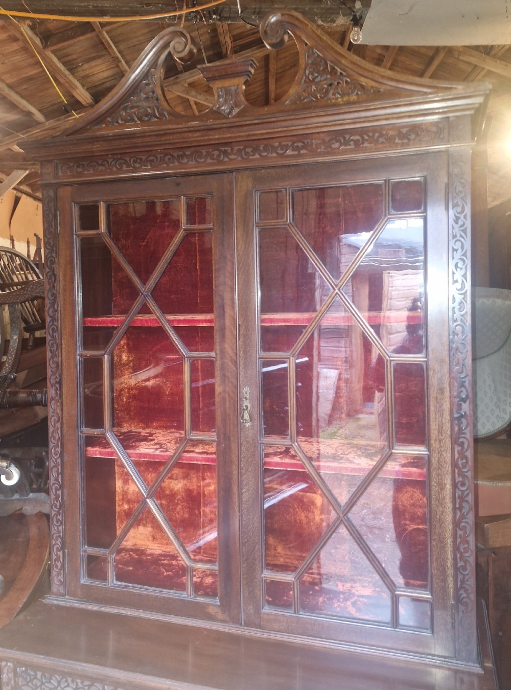 Edwardian mahogany 2 part bookcase cabinet.  View VII