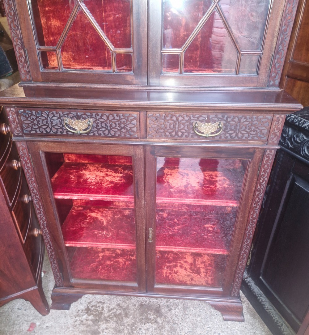 Edwardian mahogany 2 part bookcase cabinet.  View VIII