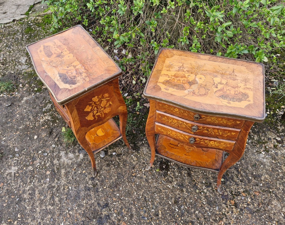 Pair of Marquetry inlaid rosewood bedside cabinets.  View IV