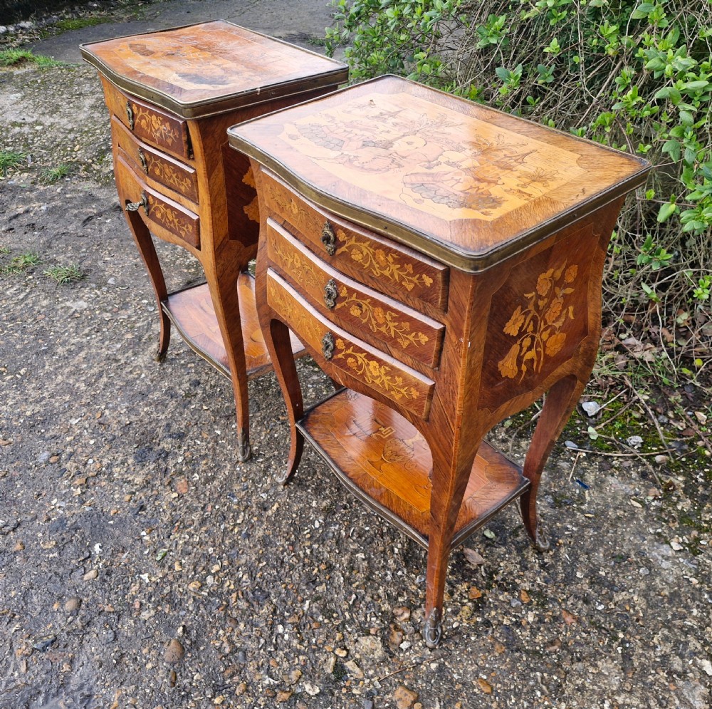 Pair of Marquetry inlaid rosewood bedside cabinets.  View VIII