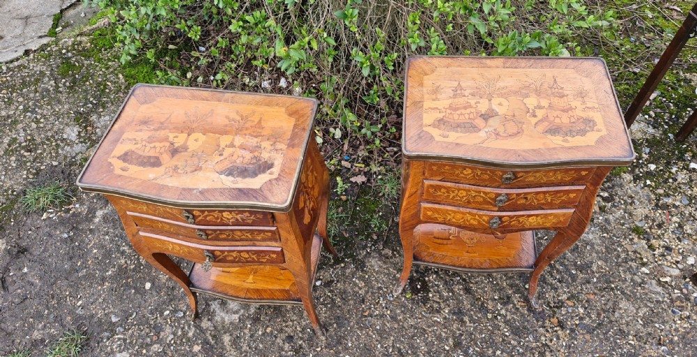Pair of Marquetry inlaid rosewood bedside cabinets.  View IX
