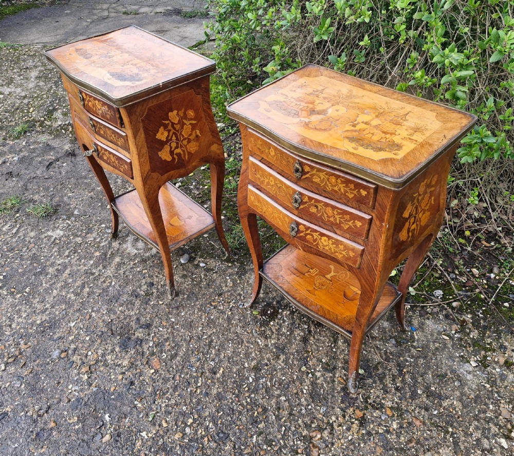 Pair of Marquetry inlaid rosewood bedside cabinets.  View XI
