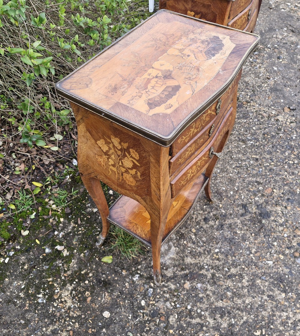 Pair of Marquetry inlaid rosewood bedside cabinets.  View XIII