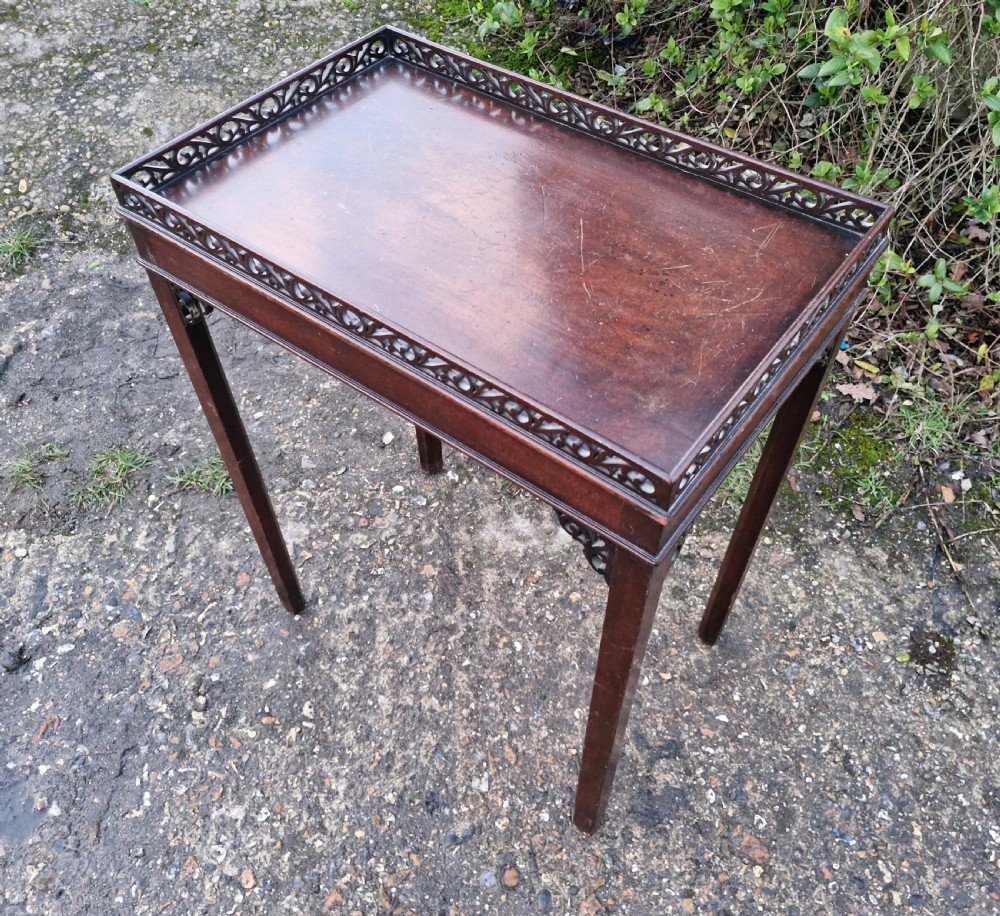 Small mahogany silver table with fret work gallery.  View IV