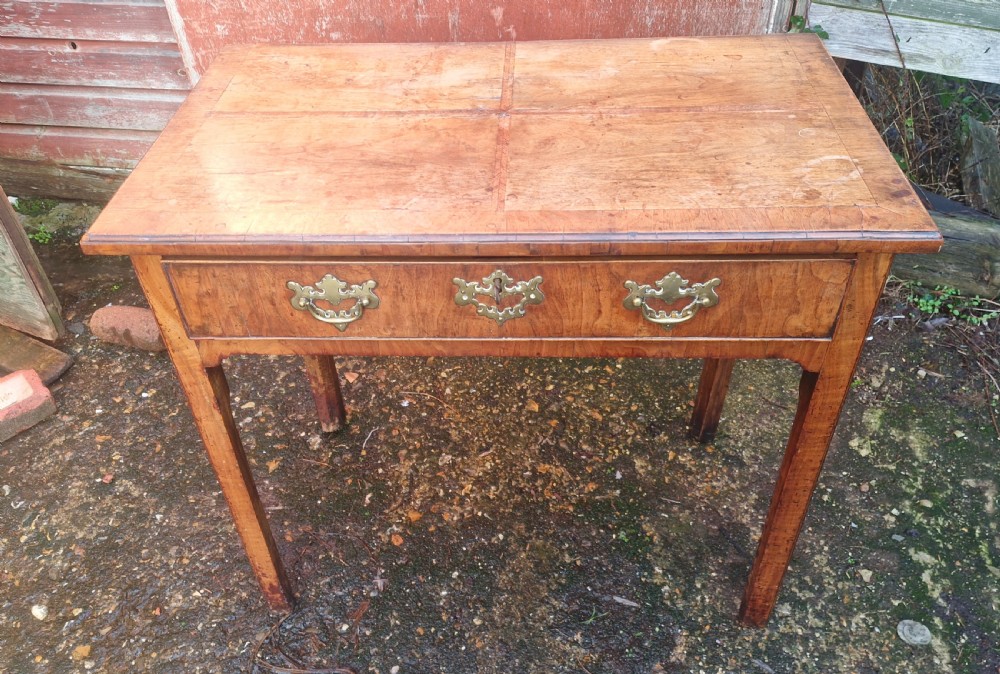 18th century walnut single drawer side table.  View VI