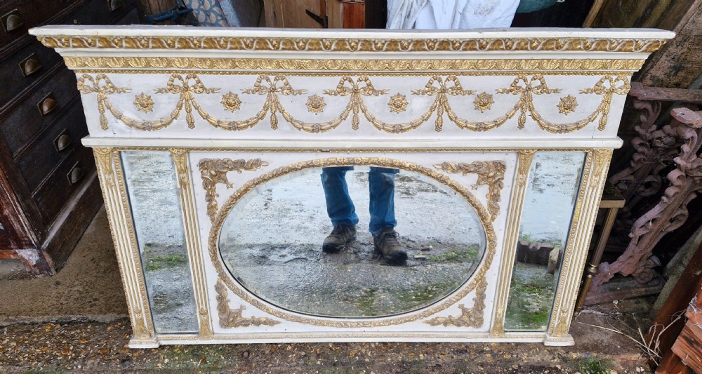 Gilt and decorated triple plate overmantel mirror.  View IV