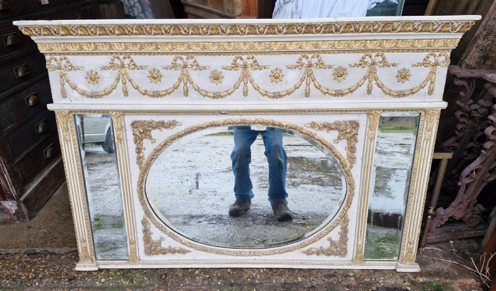 Gilt and decorated triple plate overmantel mirror.  View V