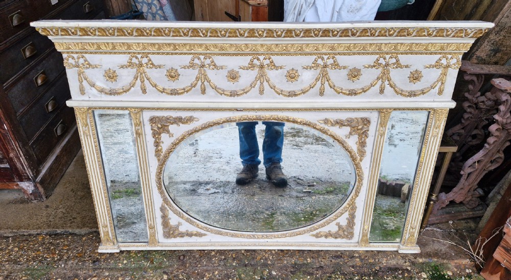 Gilt and decorated triple plate overmantel mirror.  View VII