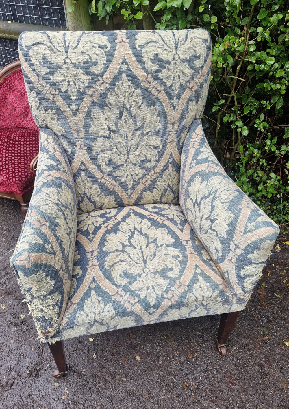 Edwardian upholstered armchair.  View III