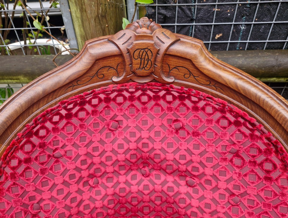 Pair upholstered bedroom chairs.  View II