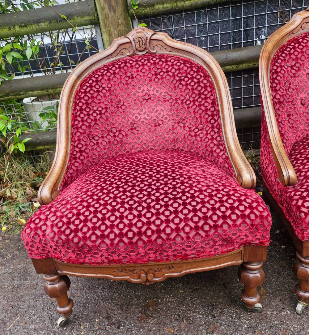 Pair upholstered bedroom chairs.  View IX