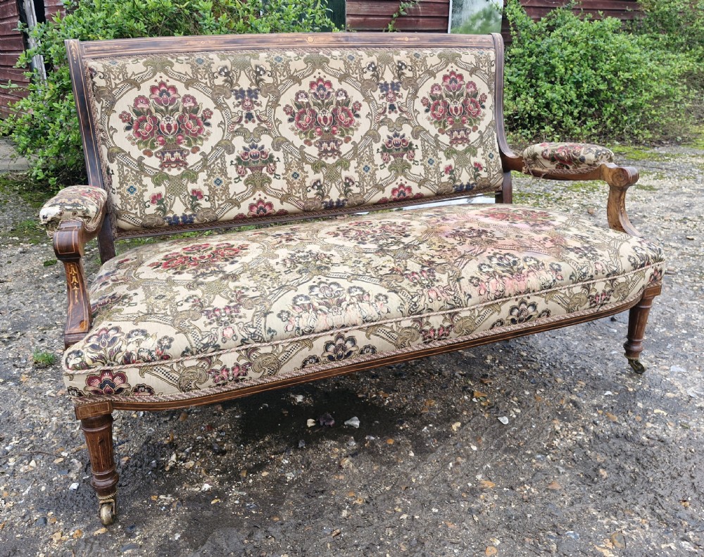 Late Victorian inlaid rosewood sofa .