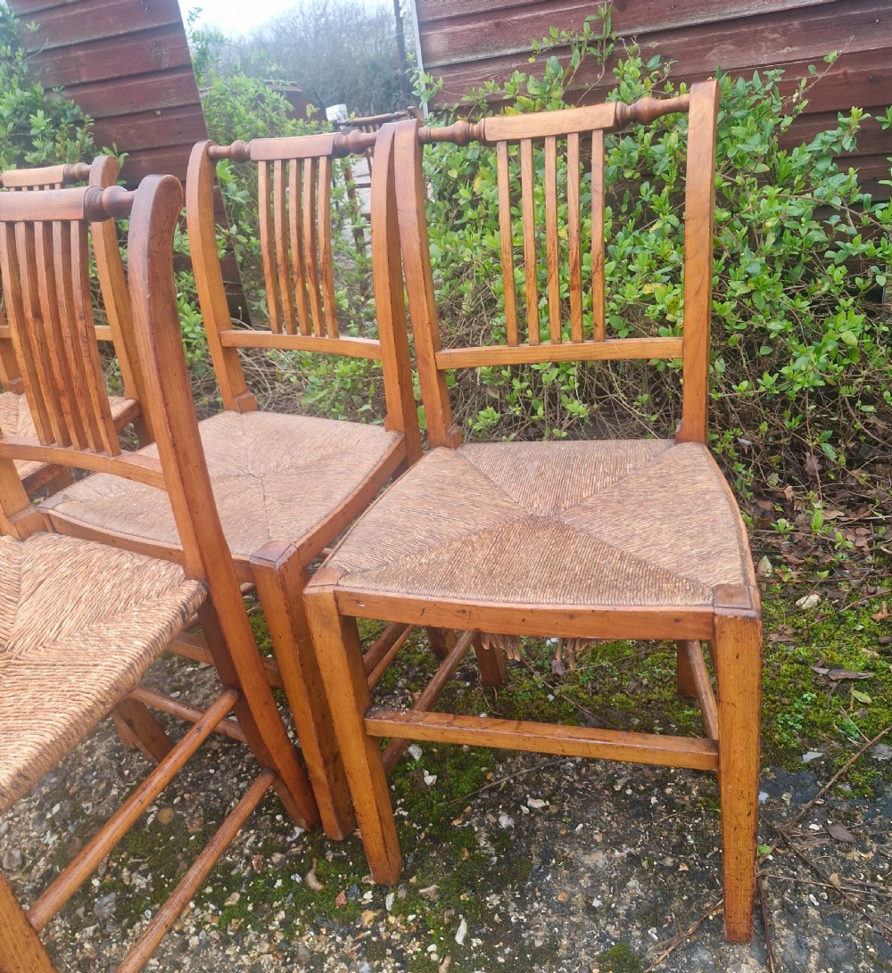 Set of 6 early Victorian rush seat East Anglia dining chairs.  View III