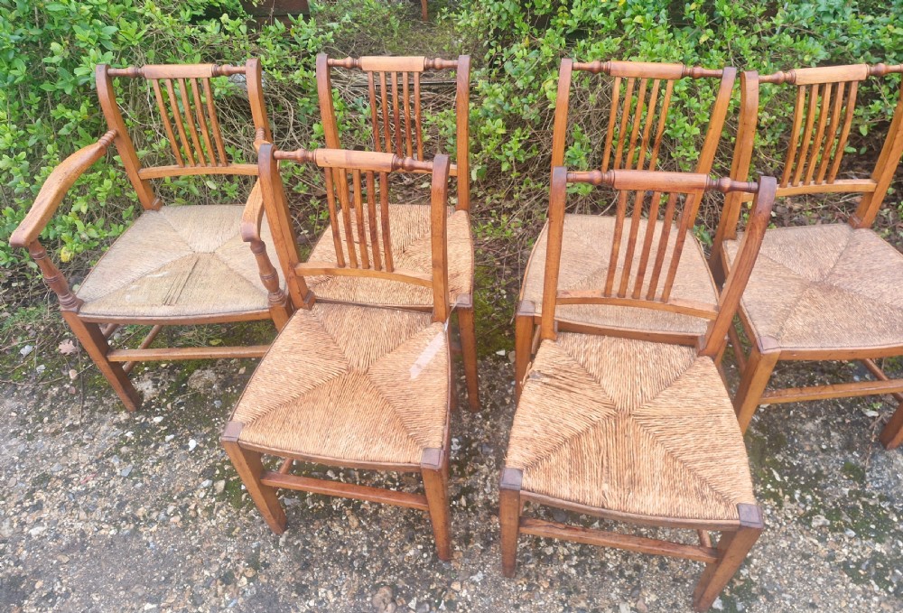 Set of 6 early Victorian rush seat East Anglia dining chairs.  View V