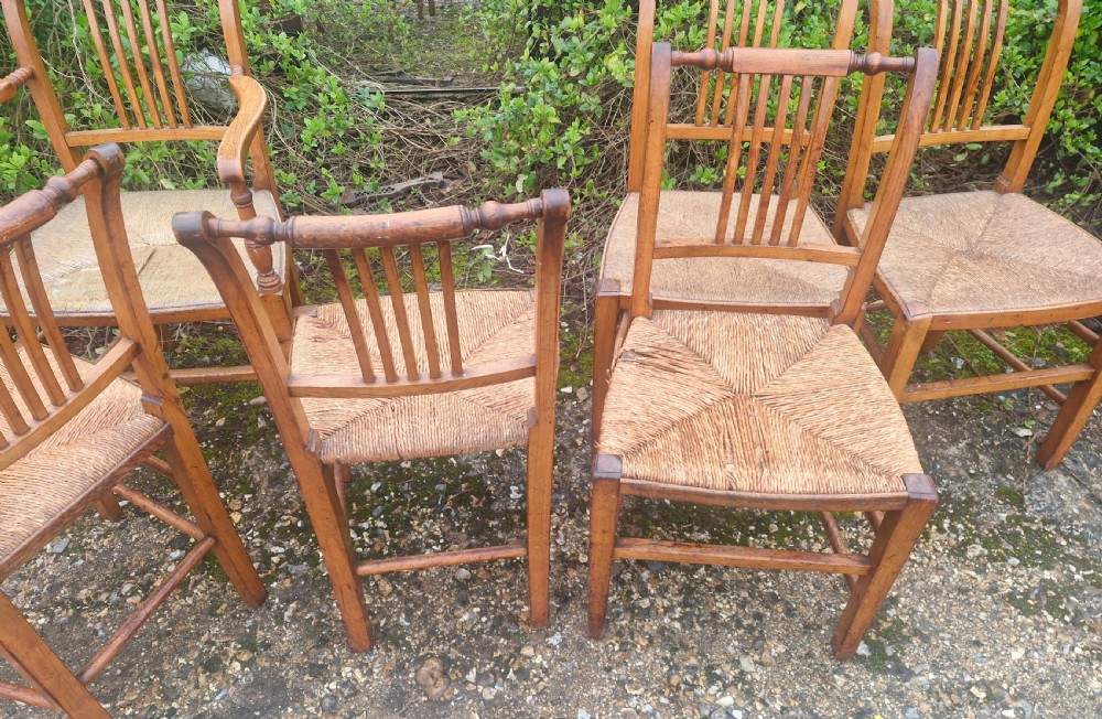 Set of 6 early Victorian rush seat East Anglia dining chairs.  View VI