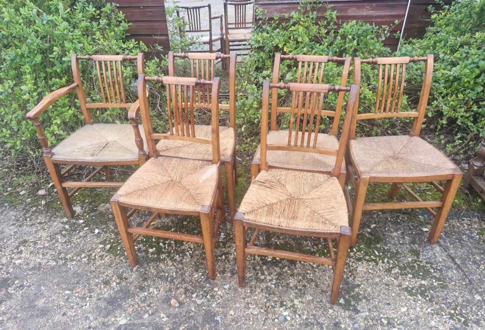 Set of 6 early Victorian rush seat East Anglia dining chairs.  View VIII