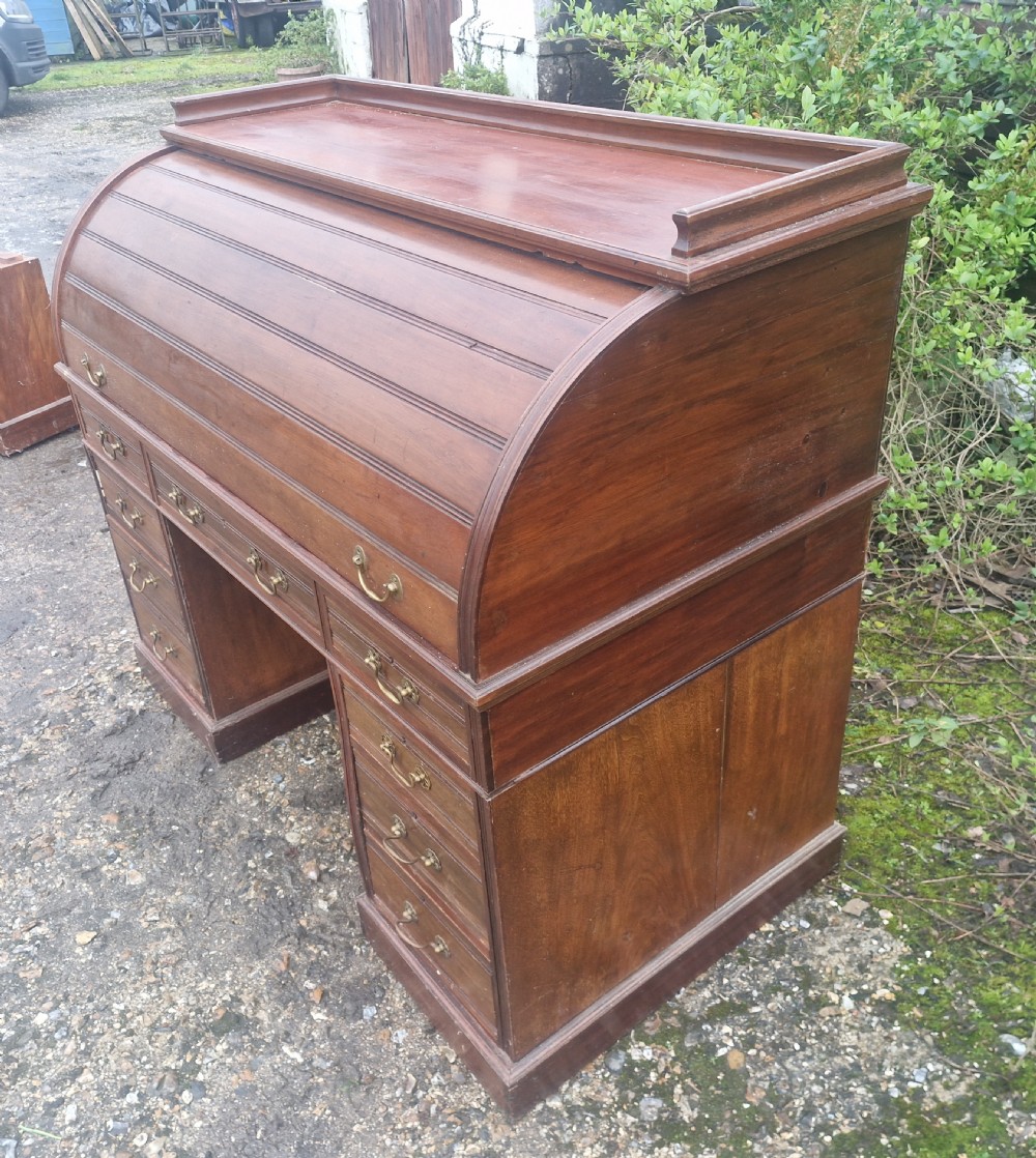Victorian cylinder roll top pedestal desk.  View II