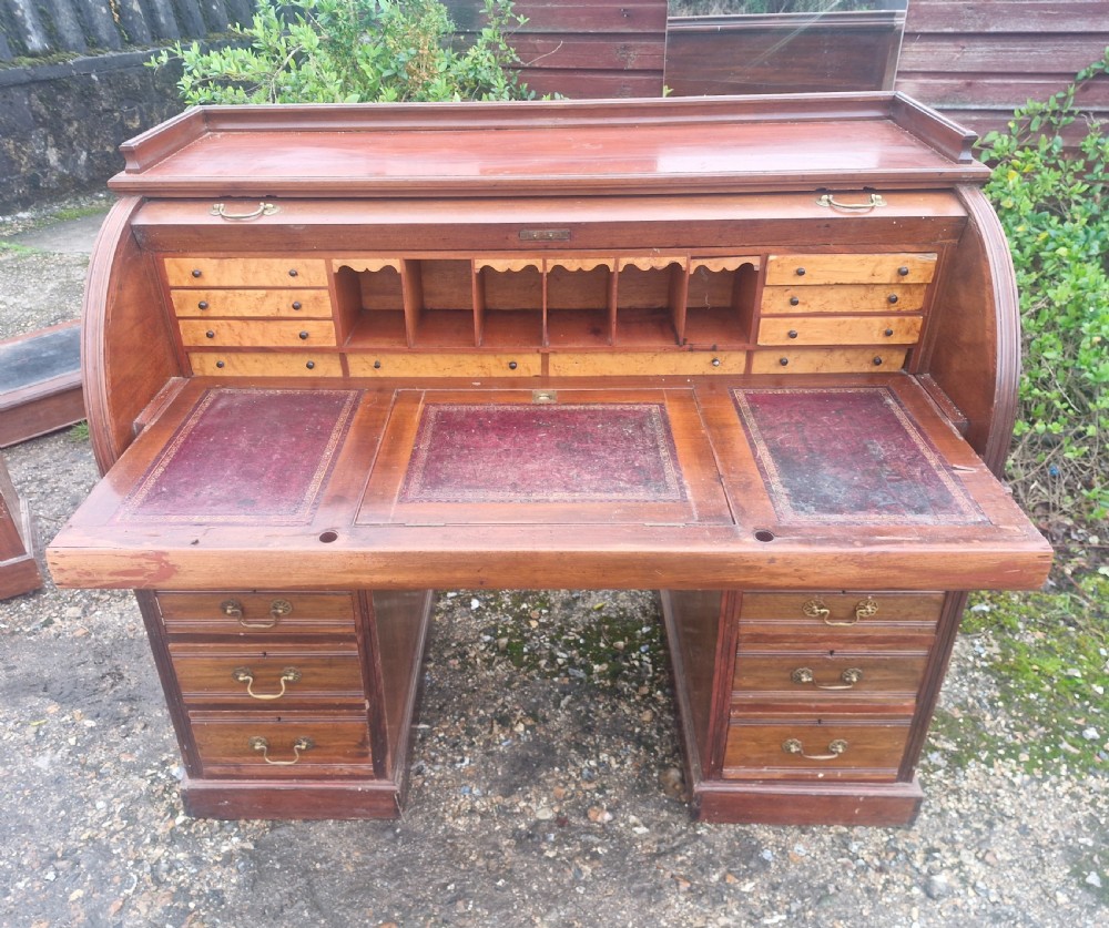 Victorian cylinder roll top pedestal desk.  View V