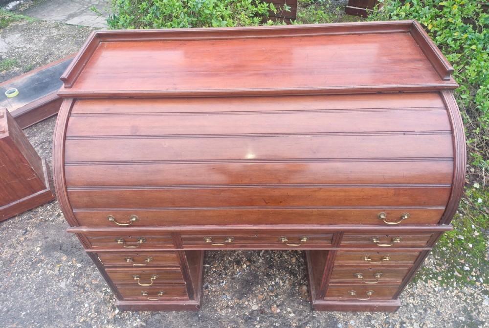 Victorian cylinder roll top pedestal desk.  View IX