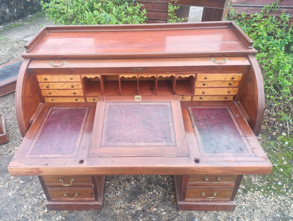 Victorian cylinder roll top pedestal desk.  View XI