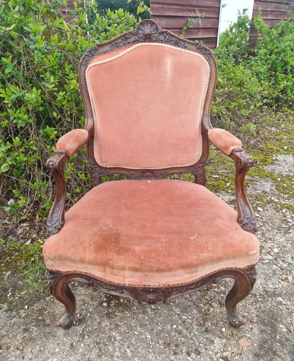 Late 19th century carved walnut open fauteuil armchair.  View IV