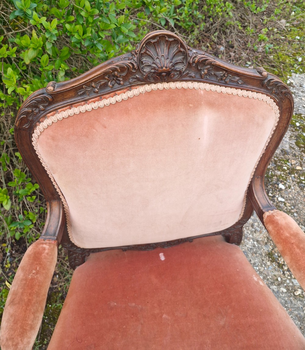 Late 19th century carved walnut open fauteuil armchair.  View VI