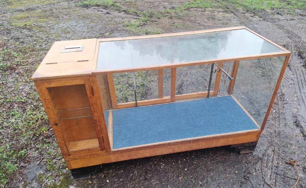 Oak shop cabinet complete with till and working bell. View V