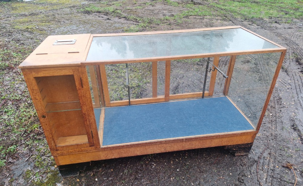Oak shop cabinet complete with till and working bell. View X
