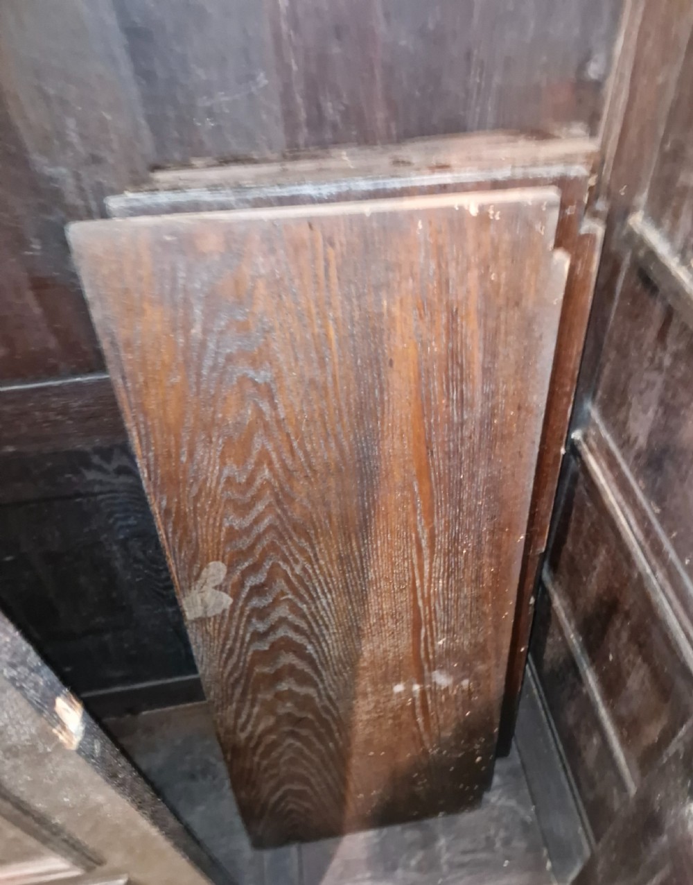 Useful late Victorian carved oak 2 door cupboard. Fitted shelves.  View VI