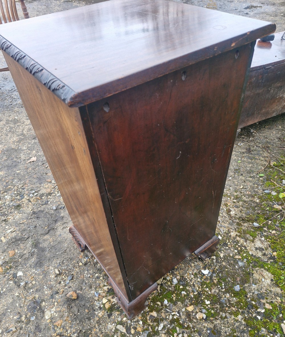 Late Victorian narrow mahogany chest of drawers. With Hobbs locks.  View V
