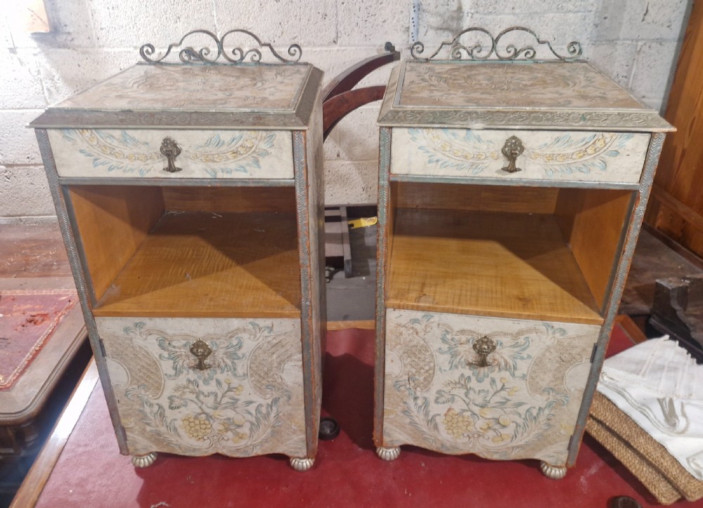 Pair of unusual decorated and painted leather bedside cabinets.  View XI
