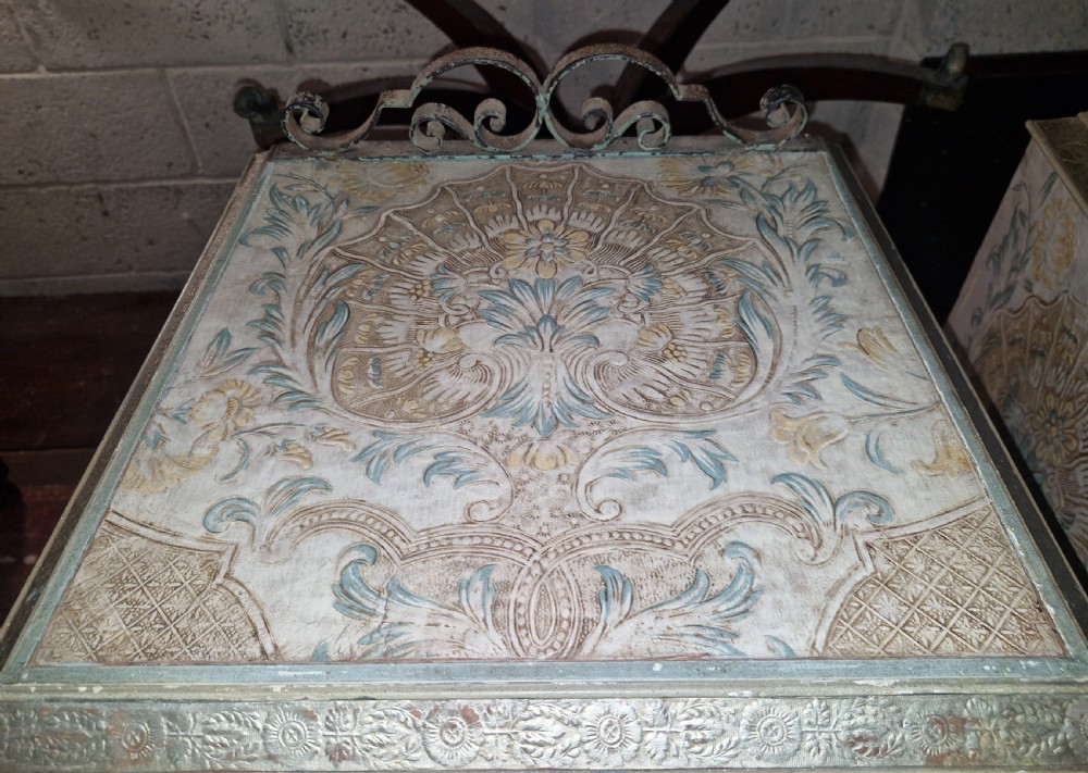 Pair of unusual decorated and painted leather bedside cabinets.  View XV