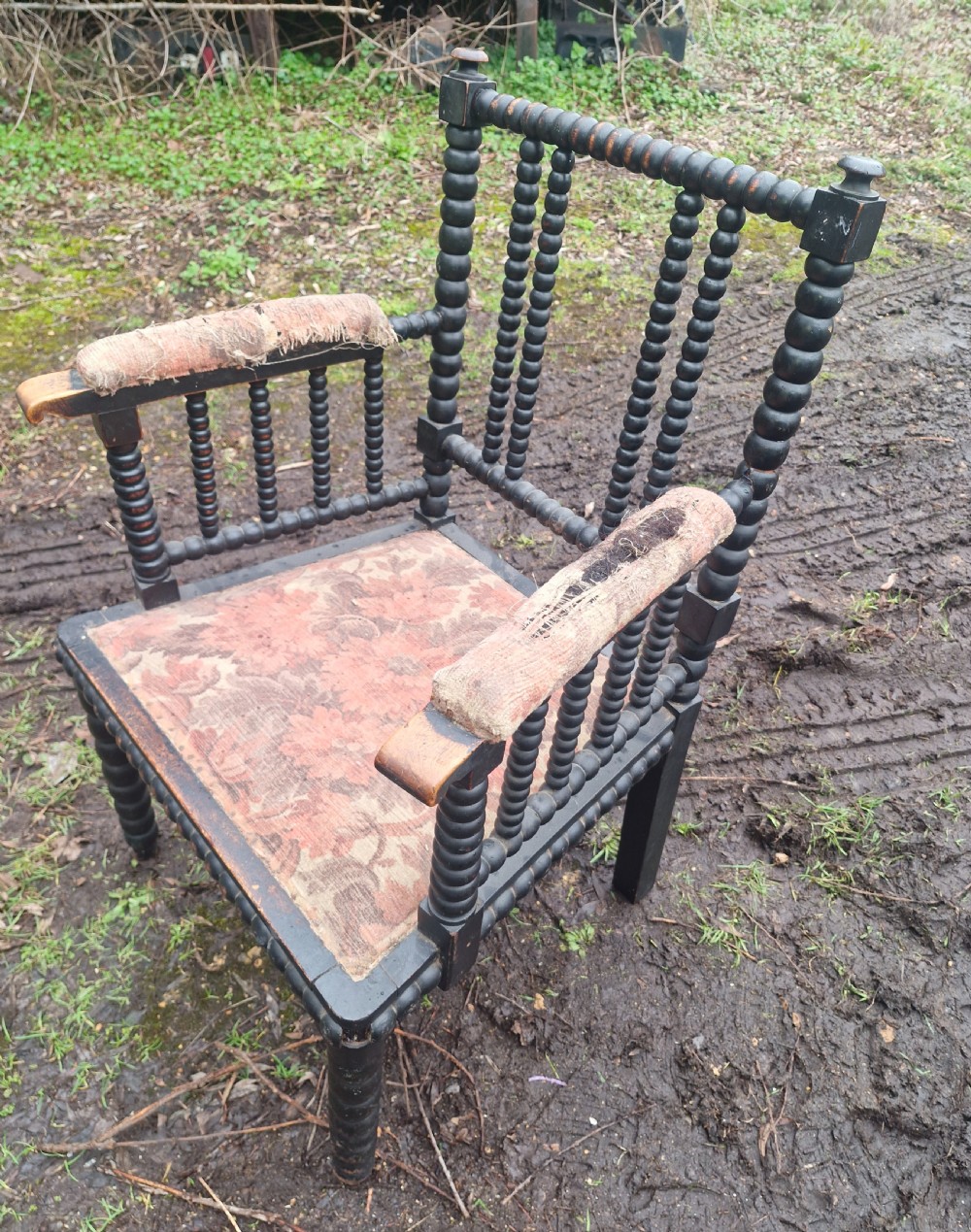 Small 19th century bobbin framed armchair.  View V