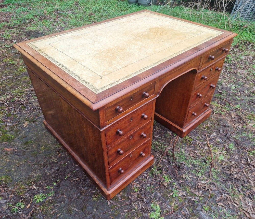 Mid 19th century mahogany pedestal partners writing desk.  View V