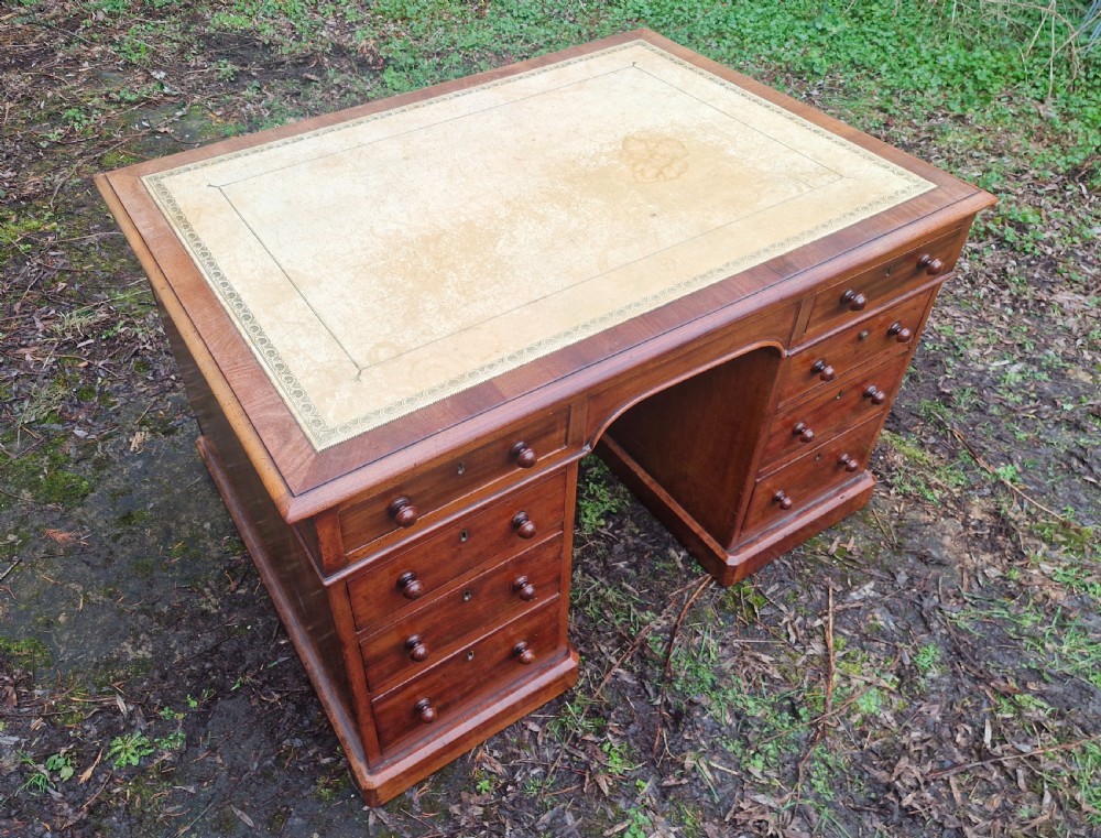 Mid 19th century mahogany pedestal partners writing desk.  View VII