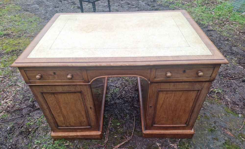 Mid 19th century mahogany pedestal partners writing desk.  View VIII