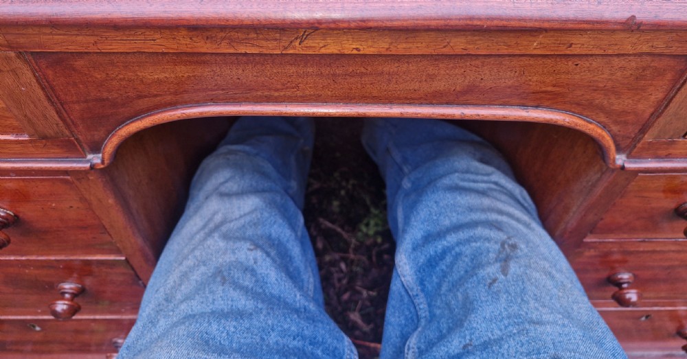Mid 19th century mahogany pedestal partners writing desk.  View XII