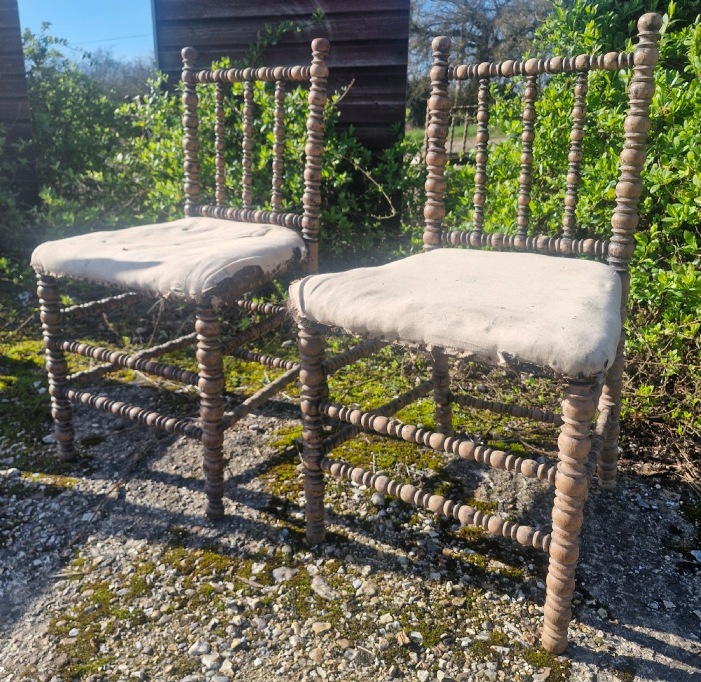 Pair of Late Victorian bobbin framed bedroom chairs. 