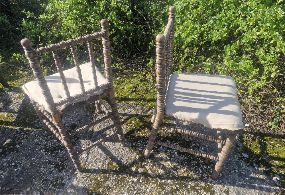 Pair of Late Victorian bobbin framed bedroom chairs.  View II