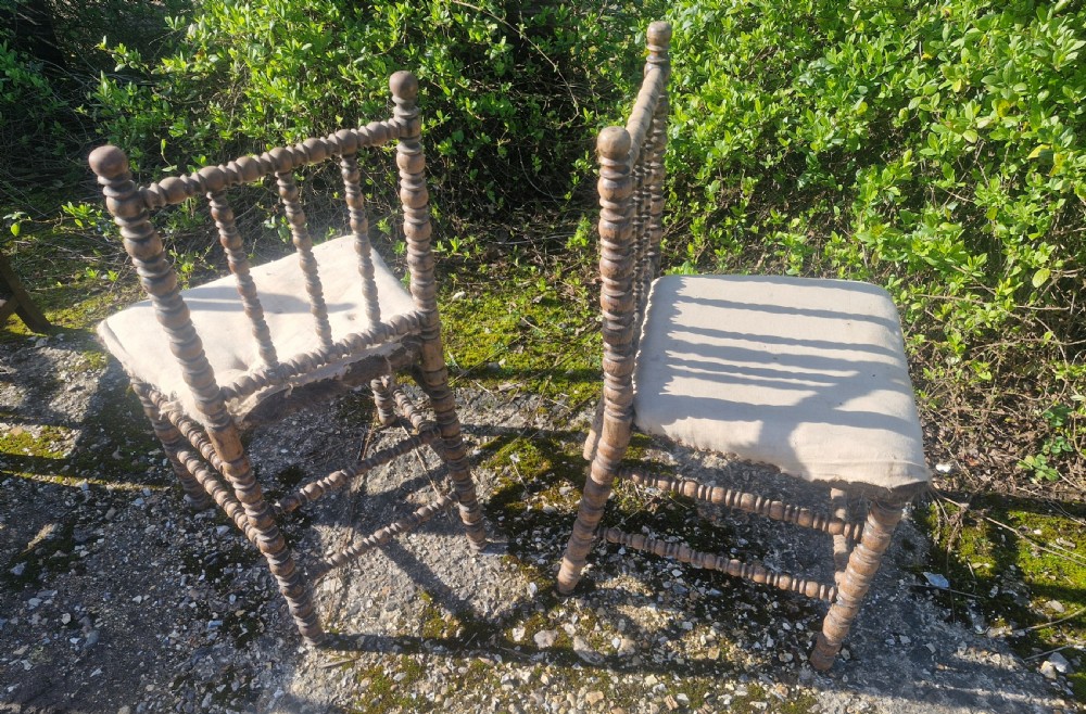 Pair of Late Victorian bobbin framed bedroom chairs.  View III